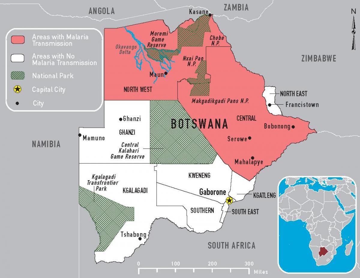 карта малярыі Батсваны