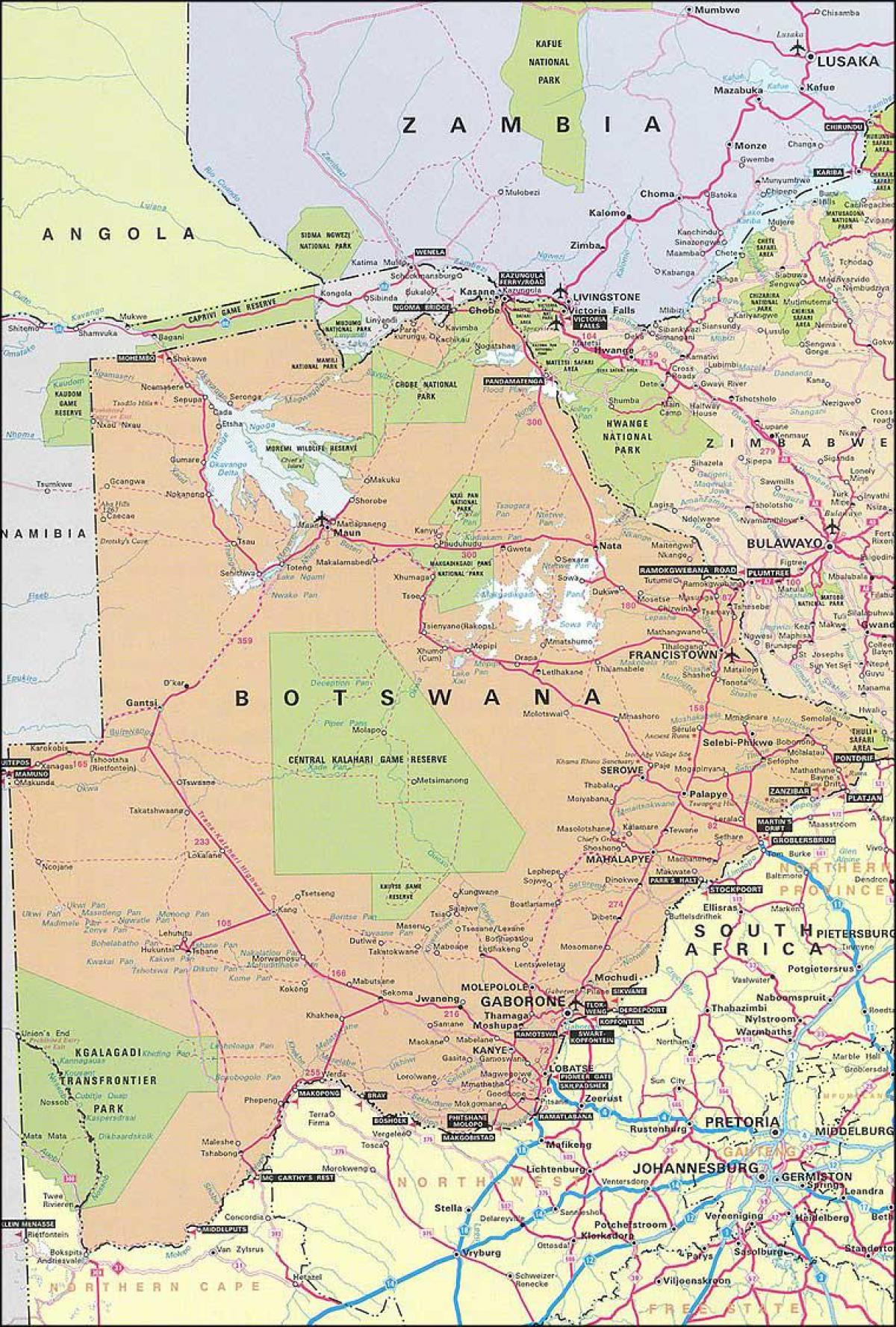 карта падрабязная карта дарог Батсваны