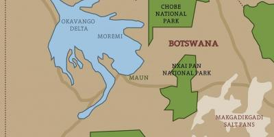 Карта Батсваны карце нацыянальныя паркі