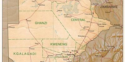 Карта Батсваны паказваючы гарадоў і вёсак